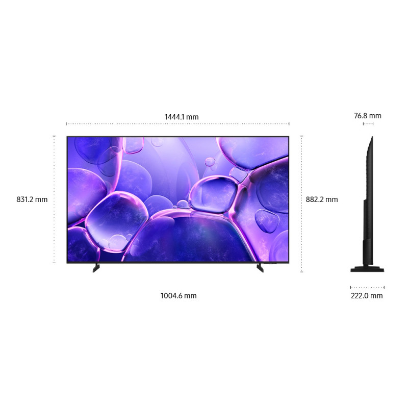Телевизор Samsung UE65U8072FUXXH, 65'', 163 см, 3840x2160 UHD 4K, Клас G, Smart TV, HDR, Bluetooth, Wi-Fi, Tizen, Черен