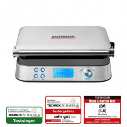 Гофретник Gastroback Advanced Control, 1600W, 220 мл, 7 степени на изпичане, Двойни нагреватели, Дълбоки плочи, Таймер, Защита от преливане, Сребрист