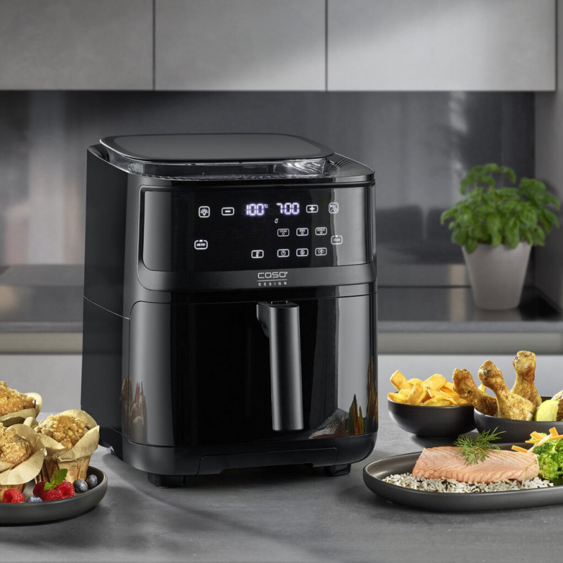 Фритюрник с горещ въздух и пара Caso AirFry & Steam 700, 1700W, 7 л, 10 програми, 60-200°C, Таймер, Прозорец, Напомняне, Черен