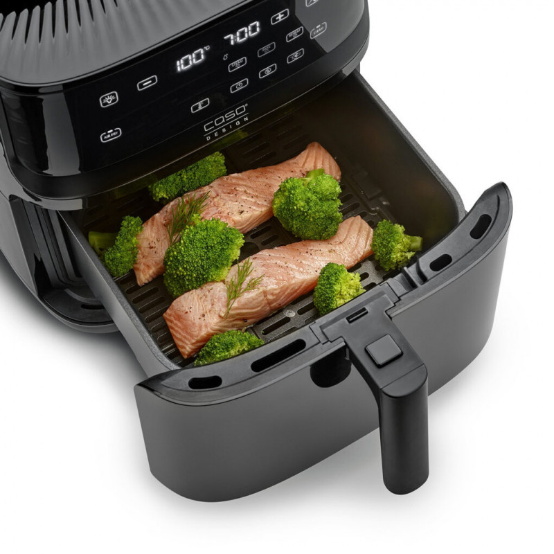 Фритюрник с горещ въздух и пара Caso AirFry & Steam 700, 1700W, 7 л, 10 програми, 60-200°C, Таймер, Прозорец, Напомняне, Черен