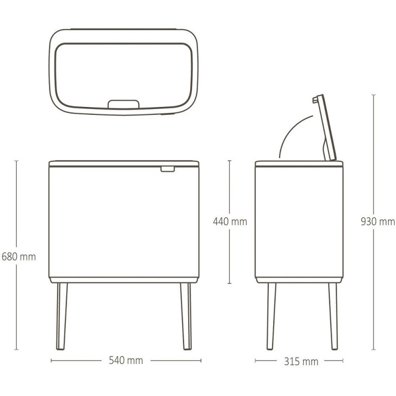 Кош за боклук Brabantia Bo Touch 651105, 36 л, Плавно и безшумно отваряне, Голям отвор, Сив