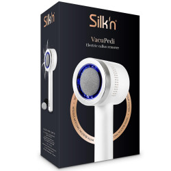 Електрическа пила за груба кожа и мазоли Silk'n VacuPedi VPC1PE1001, 2 скорости, 3 диска, Сменяеми и миещи се филтри, Вакуумна система, Бял/сребрист