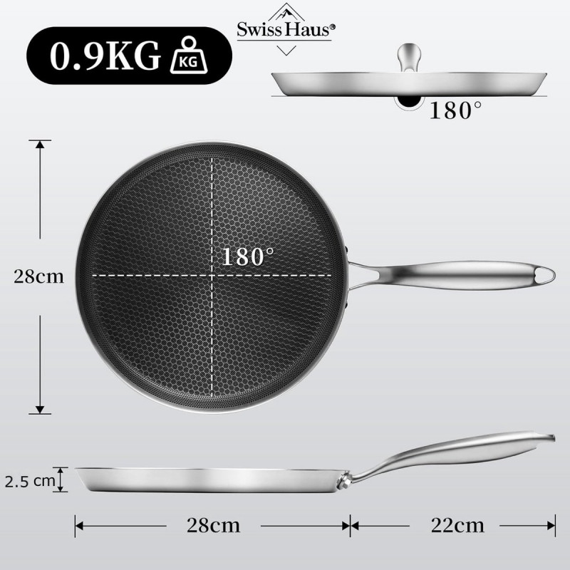 Тиган за палачинки Swiss Haus SH-ZGCP28, 28x2.4 см, Sapphire-керамично покритие, Без PTFE/PFAS/PFOA, Индукция, Сребрист