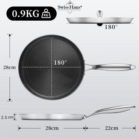 Тиган за палачинки Swiss Haus SH-ZGCP28, 28x2.4 см, Sapphire-керамично покритие, Без PTFE/PFAS/PFOA, Индукция, Сребрист