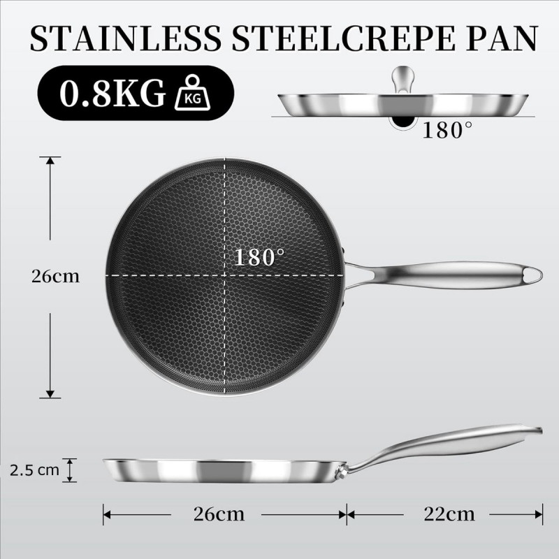 Тиган за палачинки Swiss Haus SH-ZGCP26, 26x2.4 см, Sapphire-керамично покритие, Без PTFE/PFAS/PFOA, Индукция, Сребрист