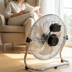 Подов вентилатор Esperanza EHF005, 50W, 3 скорости, 30 см, Наклон 90-270°, Тих, Цуркулационен, Хром/металик