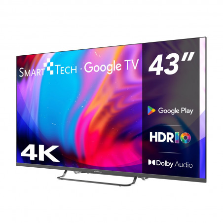 Телевизор Smart Tech 43UW02V, 43'', 109 см, 4K UltraHD 3840 x 2160, Клас F, Smart TV, DLED, Wi-Fi, Bluetooth, Google TV, Черен