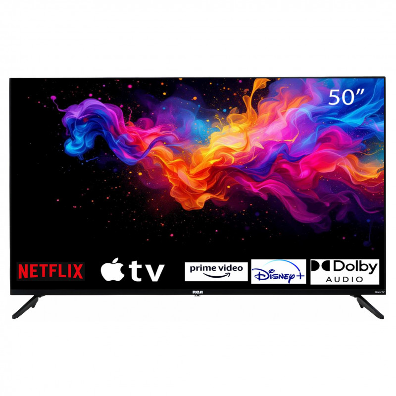 Телевизор RCA RK50UN1, 50'', 125 см, 3840x2160 UHD 4K, Клас F, Smart TV, HDR10, DLED, Wi-Fi, Bluetooth, Roku OS, Черен