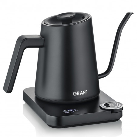 Електрическа кана за вода Graef Pour-over GK502, 1200W, 900 мл, 40-100°C, Keep Warm, Филтър, Чучур тип "Лебедова шия", Черен мат