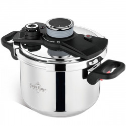 Тенджера под налягане Swiss Haus SH-PCA8L, 8 л, 24х18.6 см, 100 kPa, Неръждаема стомана, Без PFAS, Трислойно дъно, Индукция, Сребрист