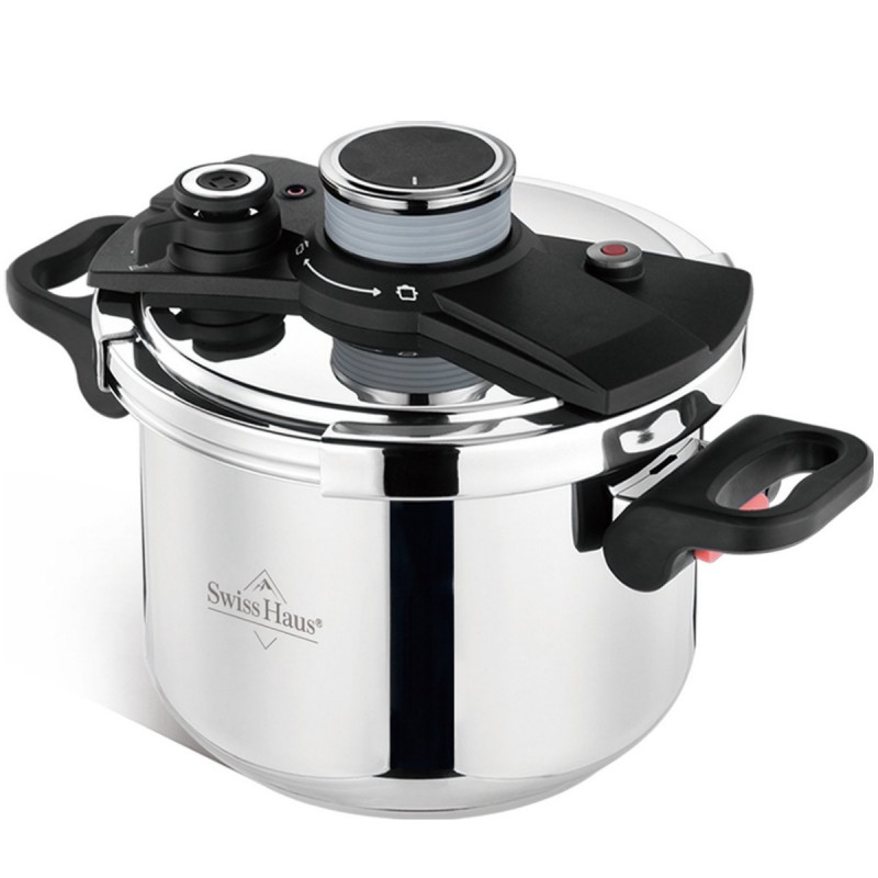 Тенджера под налягане Swiss Haus SH-PCA8L, 8 л, 24х18.6 см, 100 kPa, Неръждаема стомана, Без PFAS, Трислойно дъно, Индукция, Сребрист