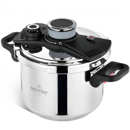 Тенджера под налягане Swiss Haus SH-PCA8L, 8 л, 24х18.6 см, 100 kPa, Неръждаема стомана, Без PFAS, Трислойно дъно, Индукция, Сребрист