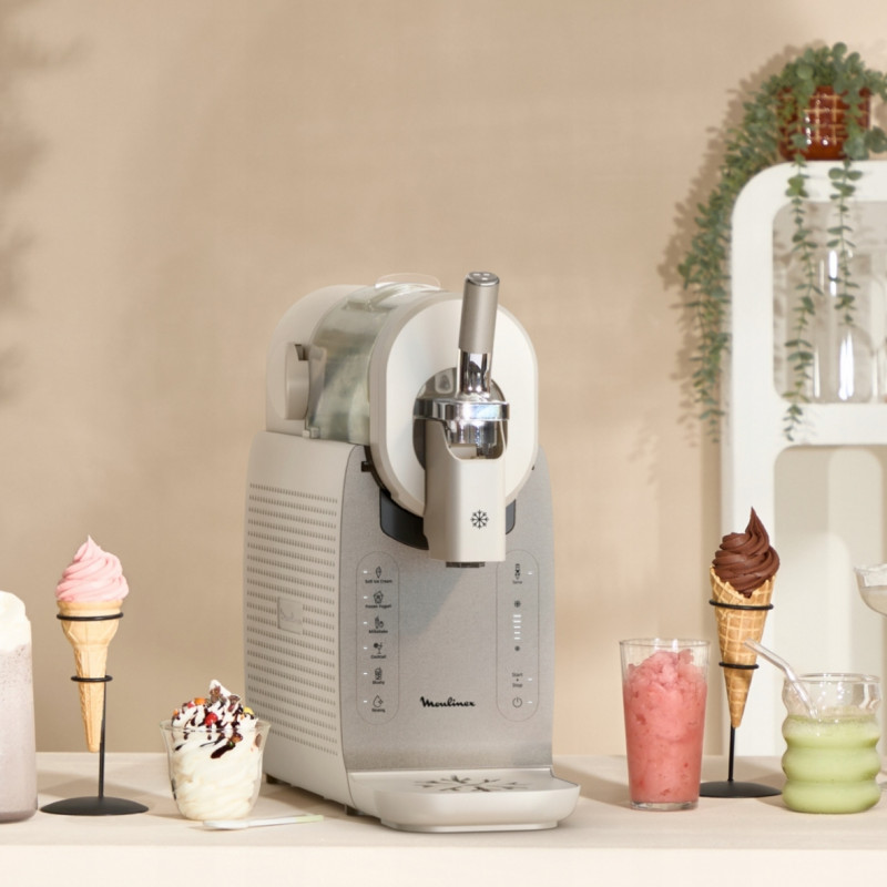 Машина за сладолед 16в1 Tefal Freezi IG803AE0, 200W, 1.4 л, 5 Автоматични програми, Тиха работа, Без предварително замразяване, Бял/сребрист
