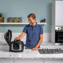 Мултикукър под налягане Ninja Foodi OP350FR, 1400W, 6 л, 9 програми, 40-200°C, TenderCrisp®, Керамично покритие, Поддържане на топлината, Цяло пиле, Черен/инокс