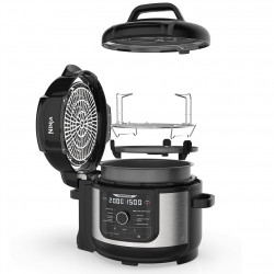 Мултикукър под налягане Ninja Foodi OP350FR, 1400W, 6 л, 9 програми, 40-200°C, TenderCrisp®, Керамично покритие, Поддържане на топлината, Цяло пиле, Черен/инокс