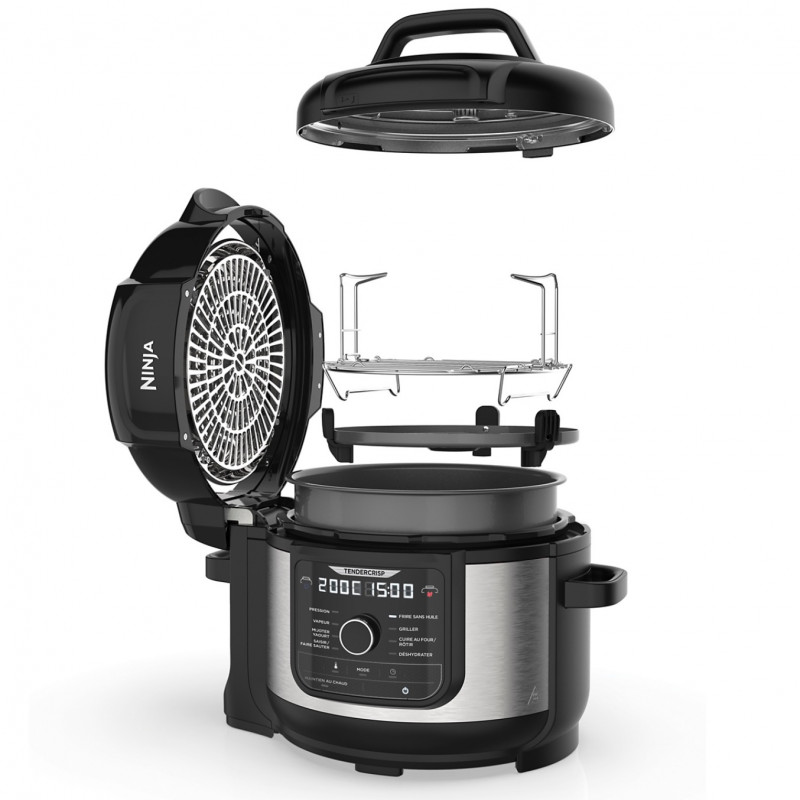 Мултикукър под налягане Ninja Foodi OP350FR, 1400W, 6 л, 9 програми, 40-200°C, TenderCrisp®, Керамично покритие, Поддържане на топлината, Цяло пиле, Черен/инокс