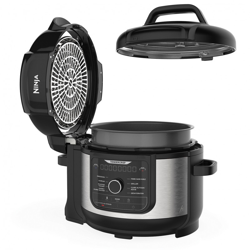 Мултикукър под налягане Ninja Foodi OP350FR, 1400W, 6 л, 9 програми, 40-200°C, TenderCrisp®, Керамично покритие, Поддържане на топлината, Цяло пиле, Черен/инокс
