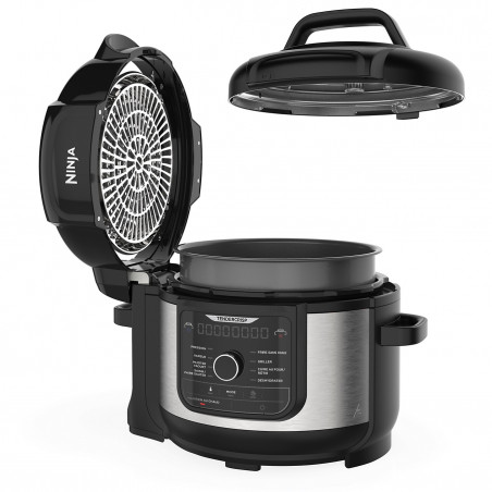 Мултикукър под налягане Ninja Foodi OP350FR, 1400W, 6 л, 9 програми, 40-200°C, TenderCrisp®, Керамично покритие, Поддържане на топлината, Цяло пиле, Черен/инокс