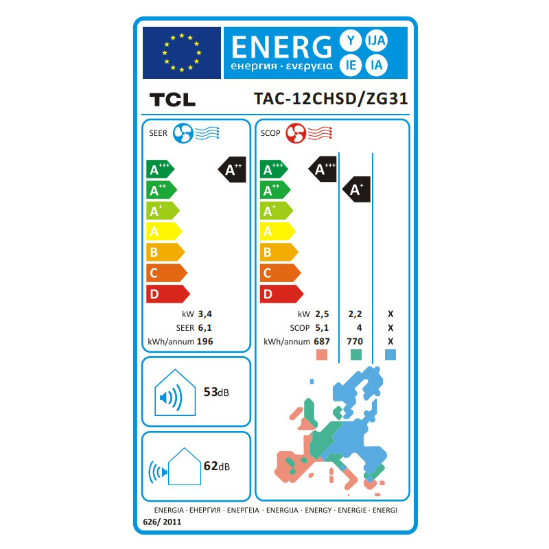 Инверторен климатик TCL SaveIN TAC-12CHSD/ZG31IS, 12000 BTU, 22 м2, А++/А+, Wi-Fi, iFeel, ECO, Автоматично почистване, Google Home и Alexa, Gentle Cool, Бял