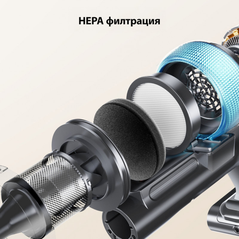 Вертикална прахосмукачка Yaber P20, 400W, 0.8 л,  81000 об/мин, 52 мин, 3+1 степени, HEPA, LED осветление на четката, Свободностояща, Жълт/сив