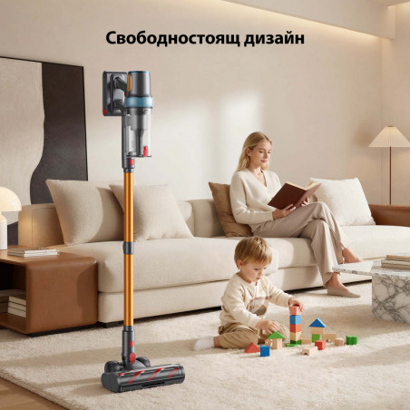 Вертикална прахосмукачка Yaber P20, 400W, 0.8 л,  81000 об/мин, 52 мин, 3+1 степени, HEPA, LED осветление на четката, Свободностояща, Жълт/сив