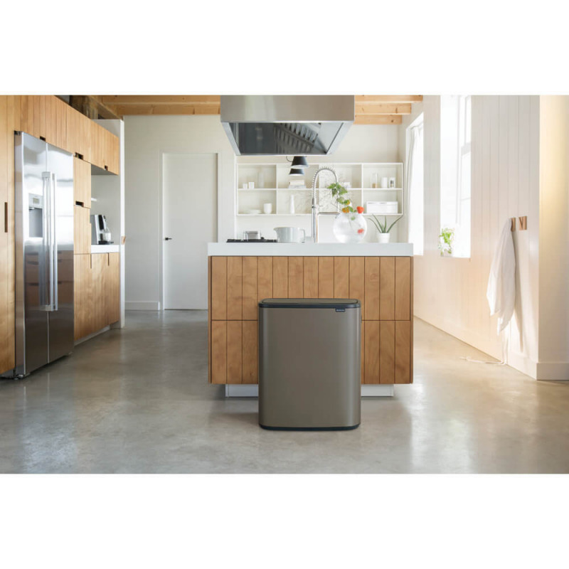 Кош за боклук Brabantia Bo Touch 1001271, 2x30 л, Плавно и безшумно отваряне, Голям отвор, Тъмносив