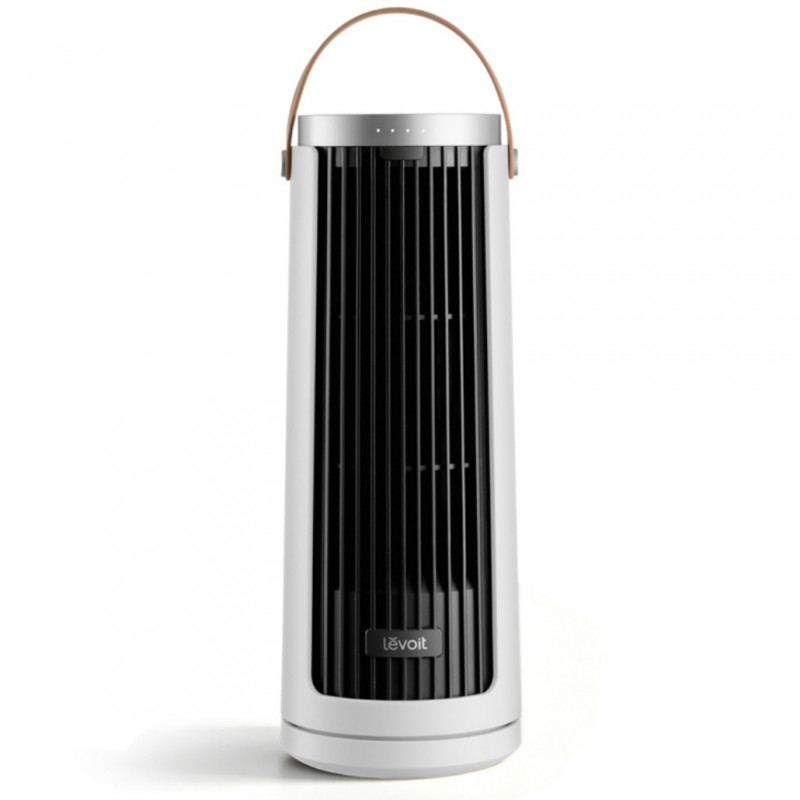 Преносим вентилатор - кула Levoit Windi Mini Plus, 7.5W, 5 степени, Автономия до 20 ч, Осцилация, Таймер, Дистанционно, Бял/черен