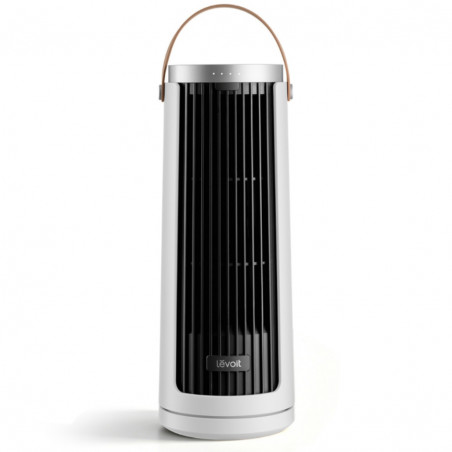 Преносим вентилатор - кула Levoit Windi Mini Plus, 7.5W, 5 степени, Автономия до 20 ч, Осцилация, Таймер, Дистанционно, Бял/черен