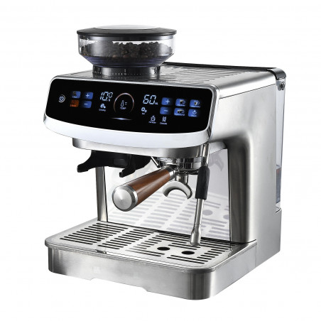 Втора ръка: Еспресо машина Finlux FEM-1935D, 2450W, Италианска ULKA помпа 20 bar, 2.2 л, 250 гр, Вградена мелачка с 15 настройки, Сензорен екран, Инокс