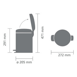Кош за боклук с педал Brabantia NewIcon 1010434, 5 л, Леко затваряне, Противоплъзгаща основа, Светлосив