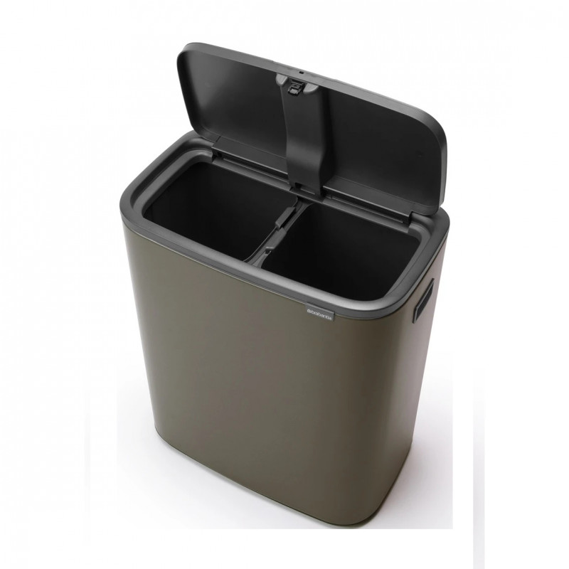Кош за боклук Brabantia Bo Touch 1001271, 2x30 л, Плавно и безшумно отваряне, Голям отвор, Тъмносив