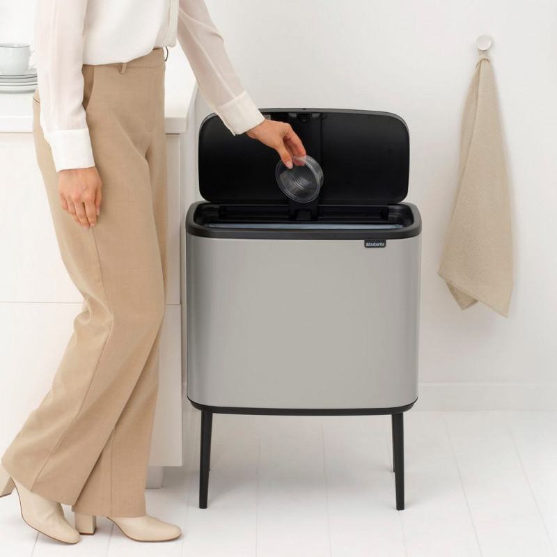 Кош за боклук Brabantia Bo Touch 1010451, 36 л, Плавно и безшумно отваряне, Голям отвор, Светлосив