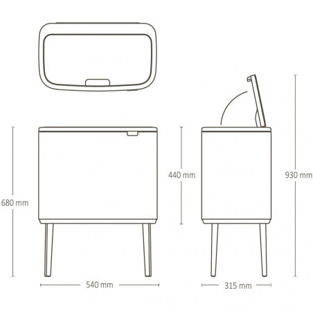 Кош за боклук Brabantia Bo Touch 1010451, 36 л, Плавно и безшумно отваряне, Голям отвор, Светлосив
