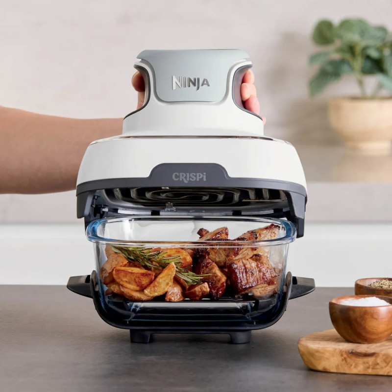 Фритюрник с горещ въздух 4в1 Ninja CRISPi FN102EU, 1700W, 3.8 + 1.4 л, 70-185°C, TempWare, Керамични плочи, Без PFAS, Преносим дизайн, Бял