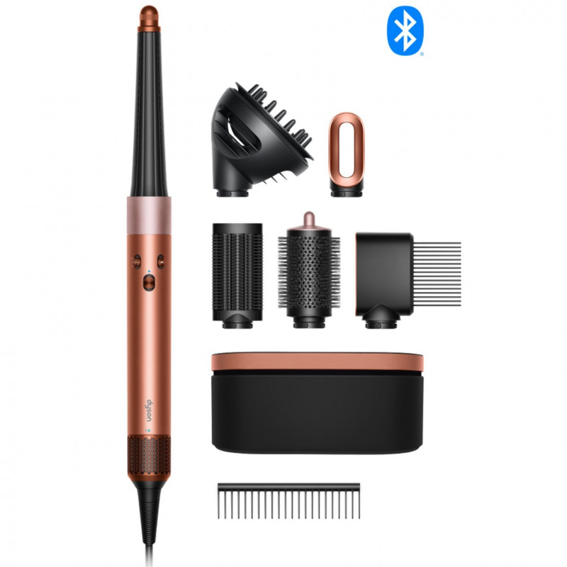 Маша за коса Dyson HS08 Airwrap i.d.™ Curly + Coily 142899-01 AmSi/PkCp, 1300W, 13.5 l/s, Автоматизирано къдрене, Йонизиране, 3 скорости, 3 темп, Bluetooth, Кехлибарена коприна/розово шампанско