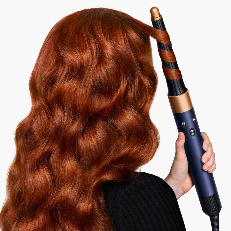 Маша за коса Dyson 107163-01 HS08 Airwrap i.d.™ T1/T2 PBu/RCo Straight + Wavy, 1300W, 13.5 l/s, Автоматично къдрене, Йонизиране, 3 скорости, 3 температури, Bluetooth, Пруско син/меден цвят