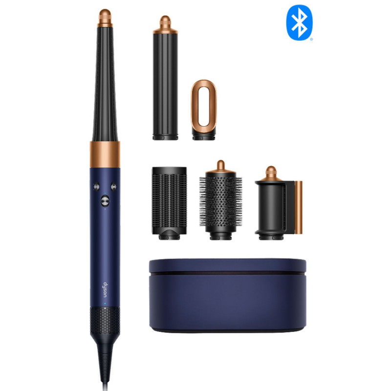 Маша за коса Dyson 107163-01 HS08 Airwrap i.d.™ T1/T2 PBu/RCo Straight + Wavy, 1300W, 13.5 l/s, Автоматично къдрене, Йонизиране, 3 скорости, 3 температури, Bluetooth, Пруско син/меден цвят