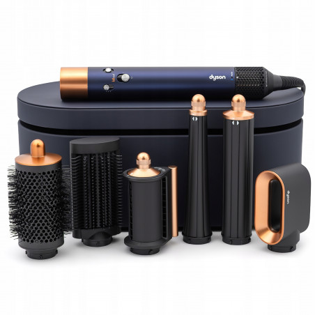 Маша за коса Dyson 107163-01 HS08 Airwrap i.d.™ T1/T2 PBu/RCo Straight + Wavy, 1300W, 13.5 l/s, Автоматично къдрене, Йонизиране, 3 скорости, 3 температури, Bluetooth, Пруско син/меден цвят