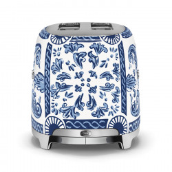 Тостер за хляб SMEG Dolce & Gabbana Blu Mediterraneo TSF01DGBEU, 950W, 2 филии, 6 нива, Тавичка за трохи, Вграден кабел, Неръждаема стомана, Син