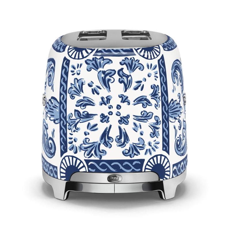 Тостер за хляб SMEG Dolce & Gabbana Blu Mediterraneo TSF01DGBEU, 950W, 2 филии, 6 нива, Тавичка за трохи, Вграден кабел, Неръждаема стомана, Син