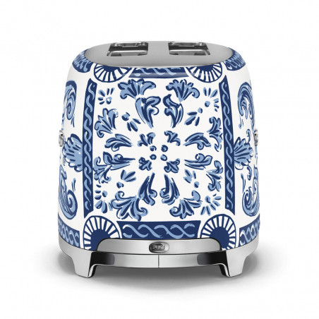 Тостер за хляб SMEG Dolce & Gabbana Blu Mediterraneo TSF01DGBEU, 950W, 2 филии, 6 нива, Тавичка за трохи, Вграден кабел, Неръждаема стомана, Син