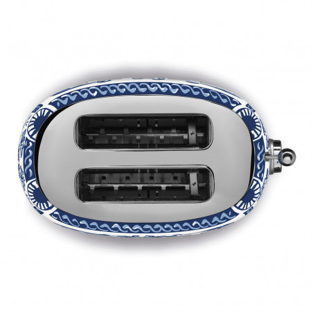 Тостер за хляб SMEG Dolce & Gabbana Blu Mediterraneo TSF01DGBEU, 950W, 2 филии, 6 нива, Тавичка за трохи, Вграден кабел, Неръждаема стомана, Син