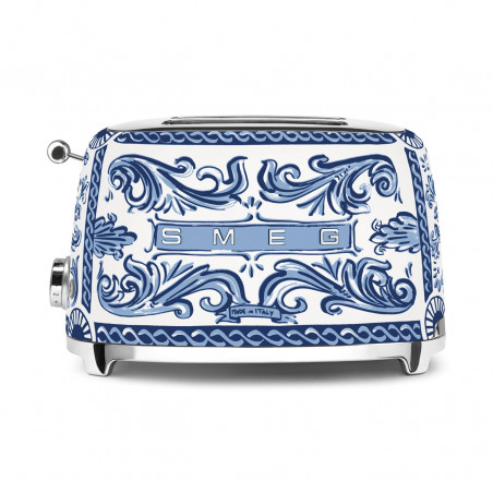 Тостер за хляб SMEG Dolce & Gabbana Blu Mediterraneo TSF01DGBEU, 950W, 2 филии, 6 нива, Тавичка за трохи, Вграден кабел, Неръждаема стомана, Син