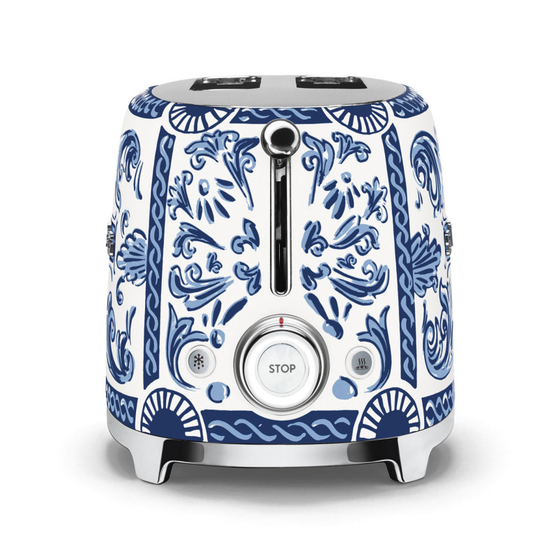 Тостер за хляб SMEG Dolce & Gabbana Blu Mediterraneo TSF01DGBEU, 950W, 2 филии, 6 нива, Тавичка за трохи, Вграден кабел, Неръждаема стомана, Син