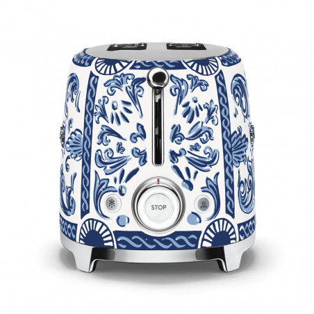 Тостер за хляб SMEG Dolce & Gabbana Blu Mediterraneo TSF01DGBEU, 950W, 2 филии, 6 нива, Тавичка за трохи, Вграден кабел, Неръждаема стомана, Син