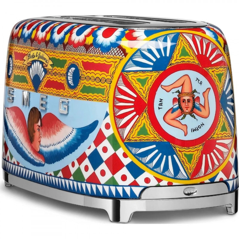 Тостер за хляб SMEG Dolce & Gabbana Sicily is my Love! TSF02DGEU, 1500W, 4 филии, 6 нива, Тавичка за трохи, Вграден кабел, Неръждаема стомана, Многоцветен