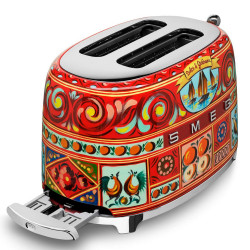 Тостер за хляб SMEG Dolce & Gabbana Sicily is my Love! TSF01DGEU, 950W, 2 филии, 6 нива, Тавичка за трохи, Вграден кабел, Неръждаема стомана, Многоцветен