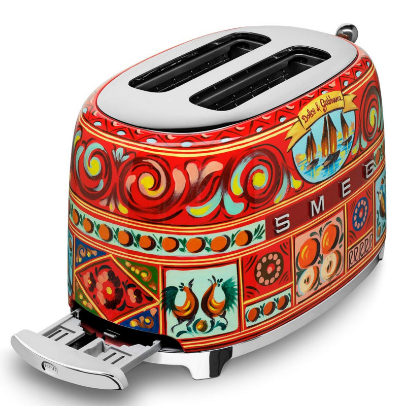 Тостер за хляб SMEG Dolce & Gabbana Sicily is my Love! TSF01DGEU, 950W, 2 филии, 6 нива, Тавичка за трохи, Вграден кабел, Неръждаема стомана, Многоцветен