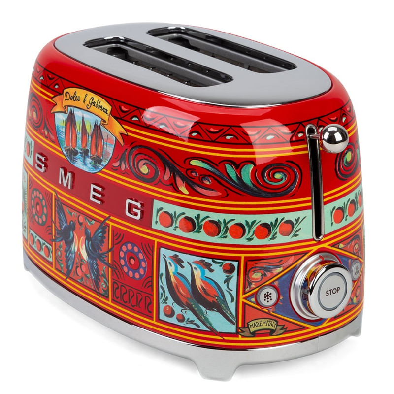 Тостер за хляб SMEG Dolce & Gabbana Sicily is my Love! TSF01DGEU, 950W, 2 филии, 6 нива, Тавичка за трохи, Вграден кабел, Неръждаема стомана, Многоцветен