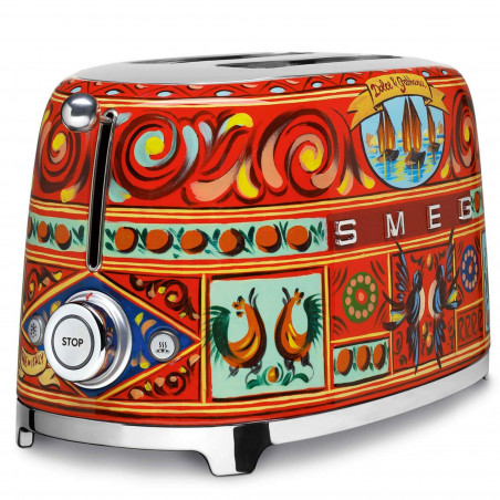 Тостер за хляб SMEG Dolce & Gabbana Sicily is my Love! TSF01DGEU, 950W, 2 филии, 6 нива, Тавичка за трохи, Вграден кабел, Неръждаема стомана, Многоцветен